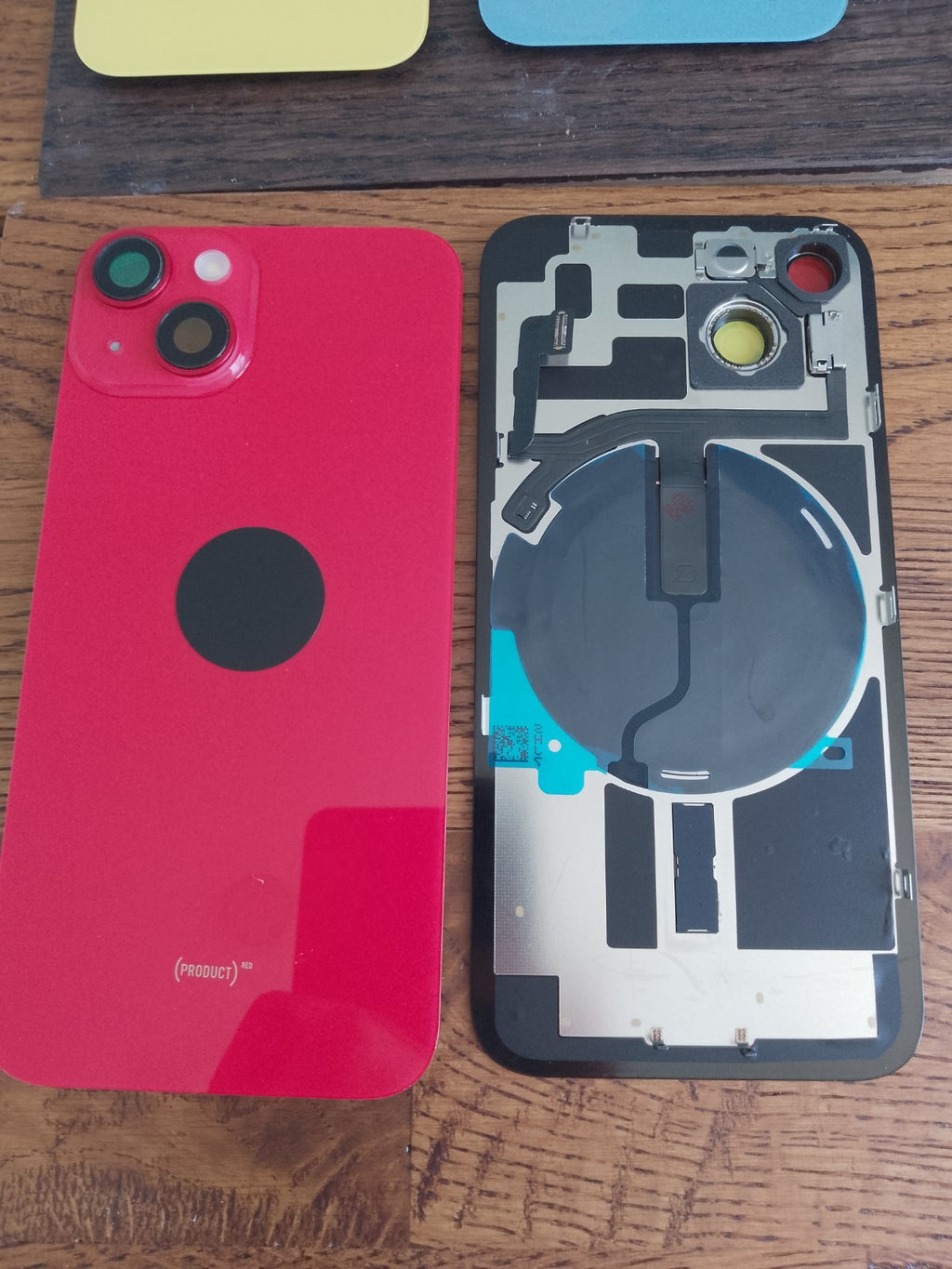 iPhone 14 replacement back glass with charge coil, flash, brackets and NFC