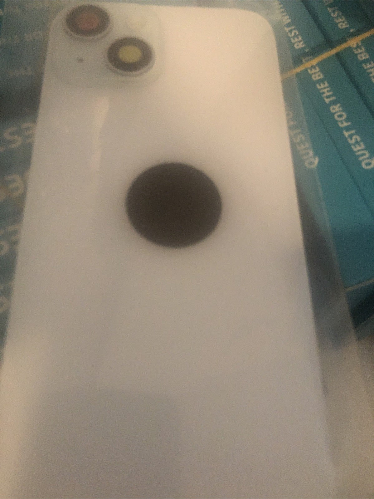 Blue iPhone 15 back glass replacement with camera lens, brackets and NFC