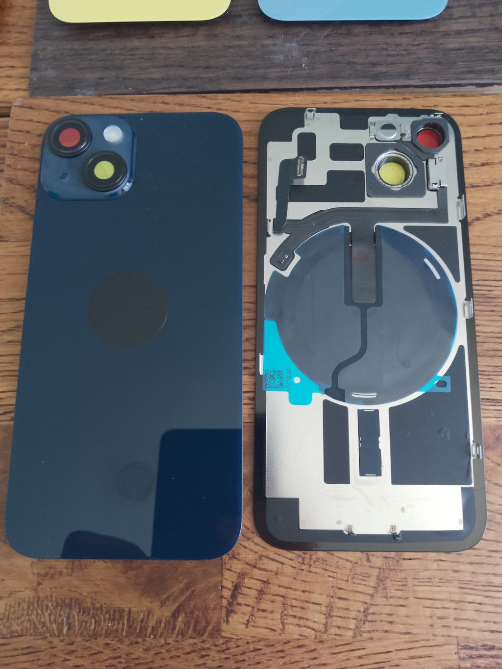 iPhone 14 replacement back glass with charge coil, flash, brackets and NFC